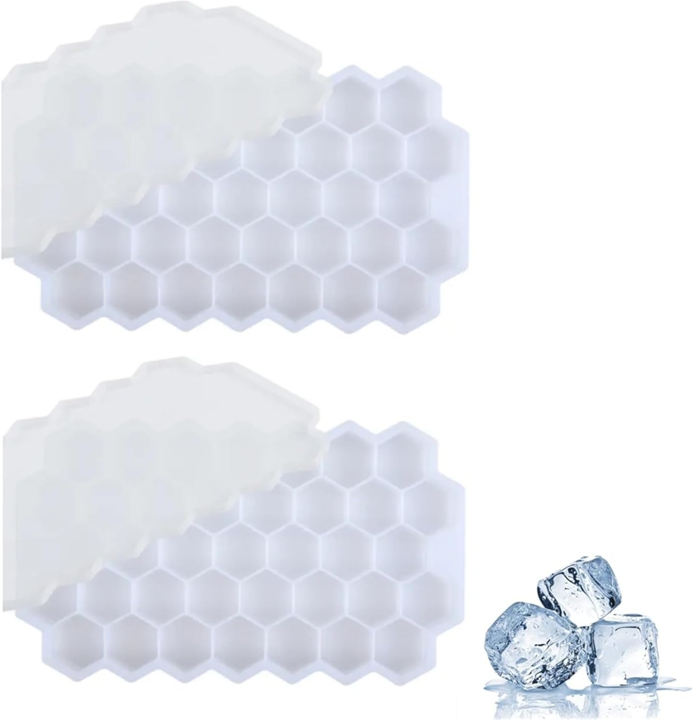 2Pcs Ice Cube Tray, Ice Tray with Lid Silicone Ice Cube Moulds with No-Spill, Flexible Ice