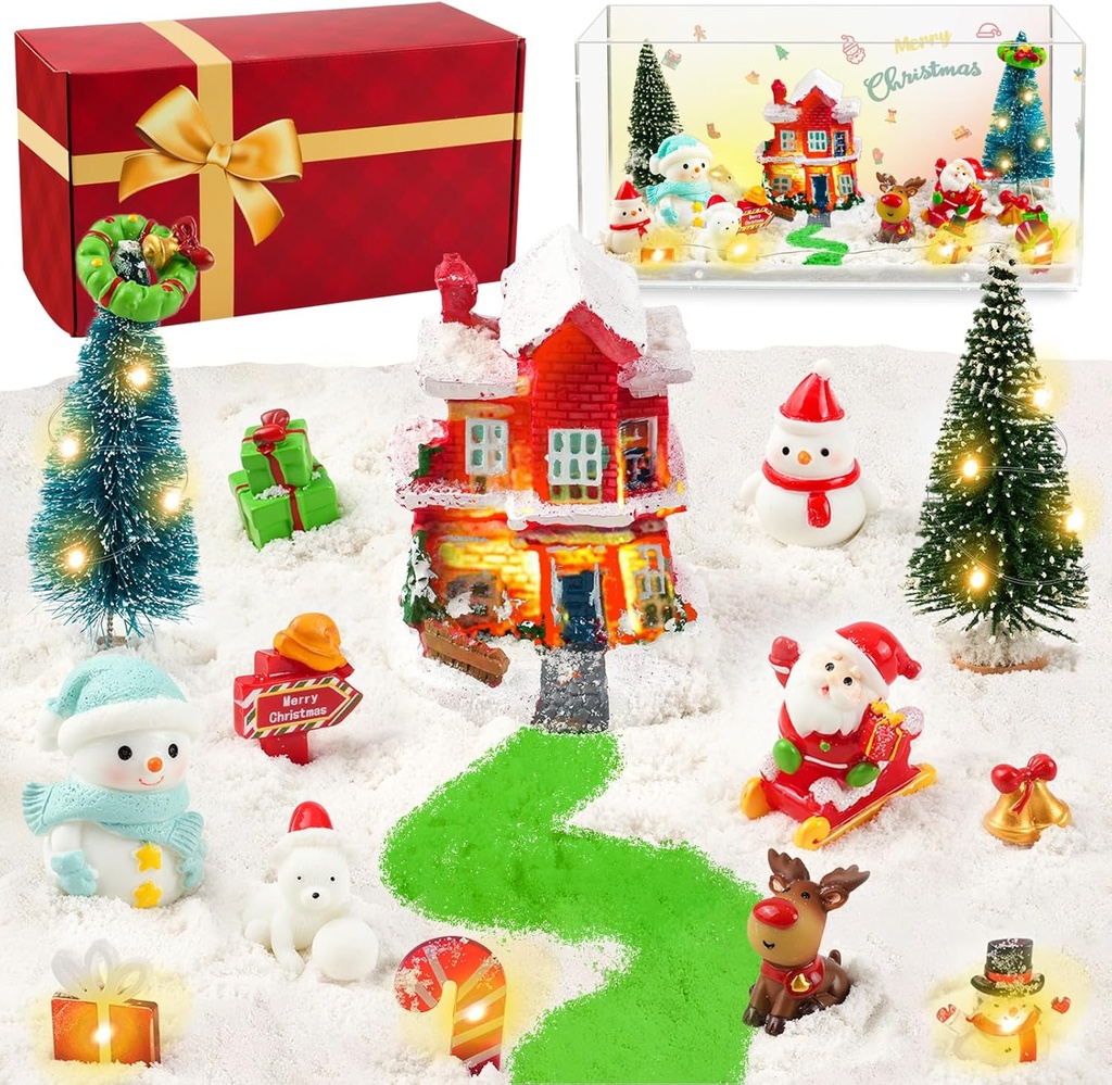 Christmas Decorations & DIY Craft Kit for Family | Light-Up Mini Winter Scene with Magic Snow