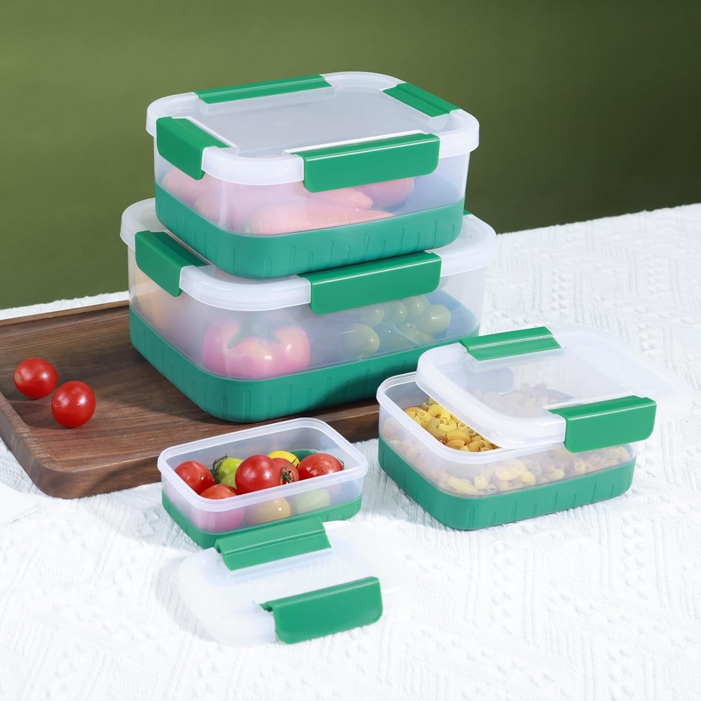BoxedHome 4 pack Food Storage Container Set with Silicone Seal Secure Clips & Lid - Watertight