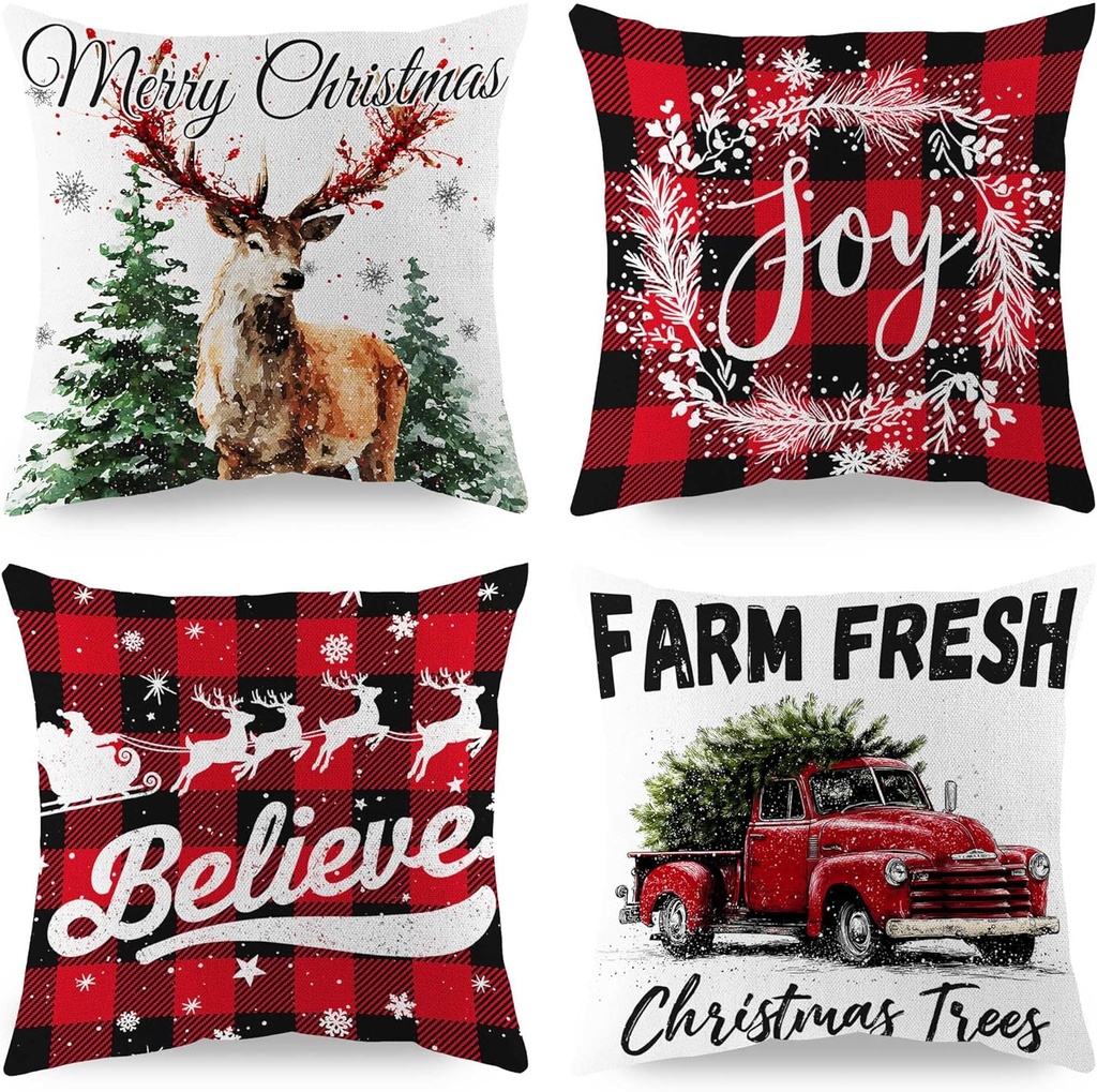 PUYTG Christmas Pillow Covers Merry Christmas Xmas Trees Red Throw Pillow Covers, 45 x 45cm