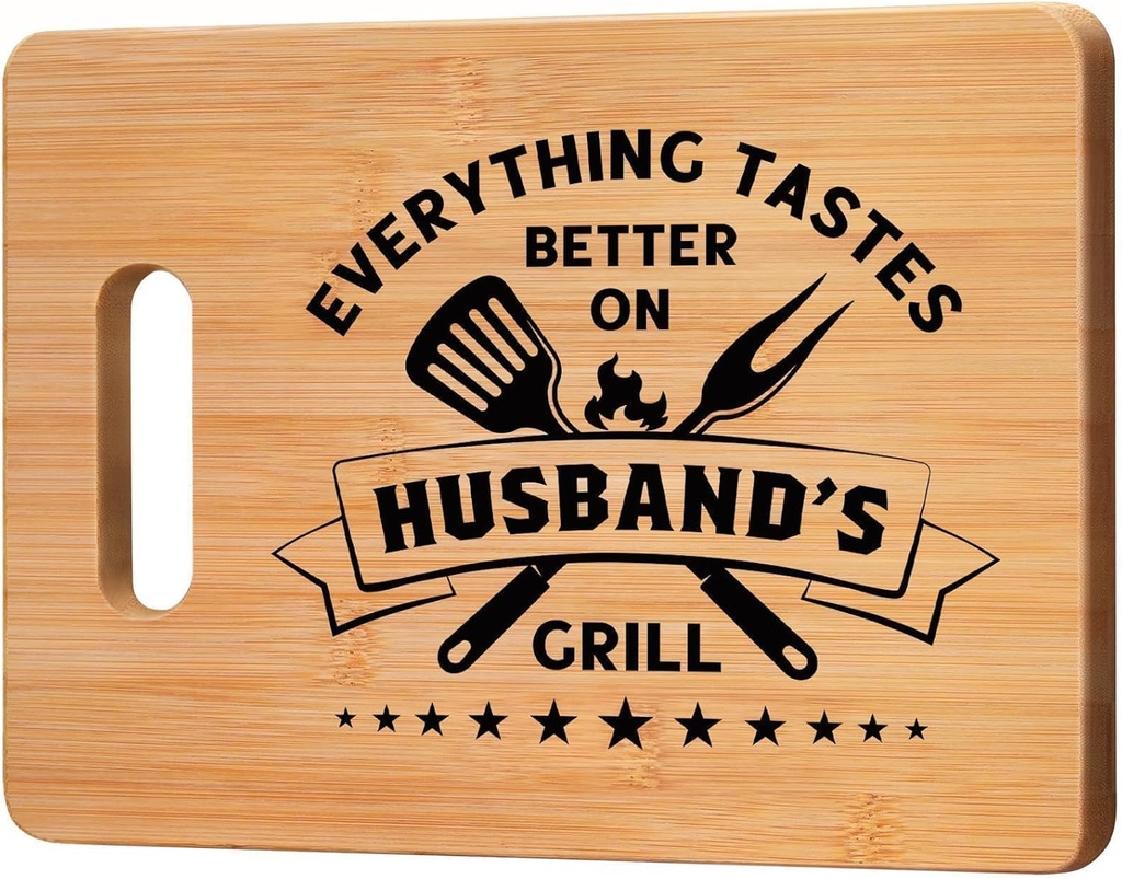 Christmas Birthday Gifts for Husband Him Men - Bamboo Cutting Board with 'Taste Better on Husbands Grill'