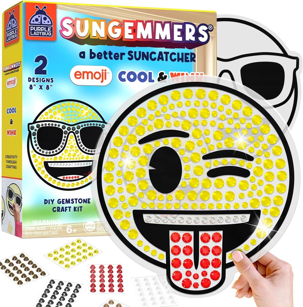 Sungemmers Emoji Suncatcher Craft Kit for Kids Ages 5-10 - DIY Gem Art Window Decorations w