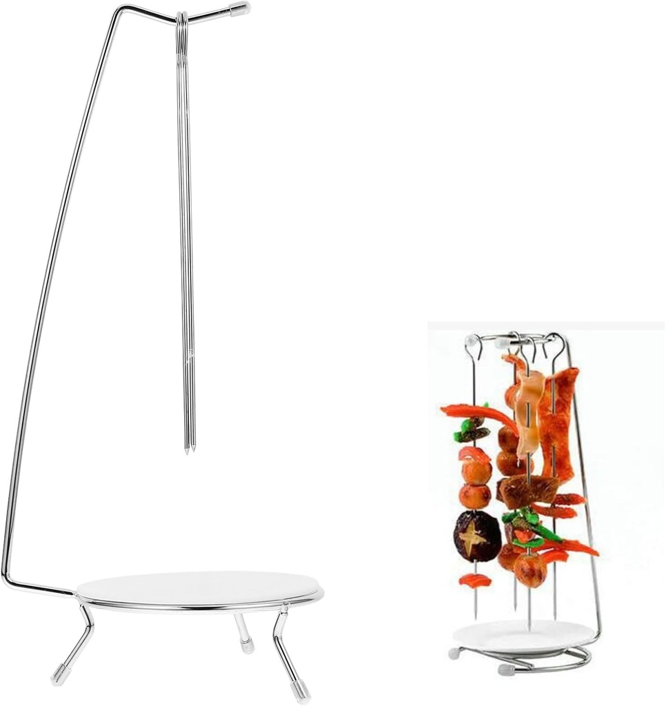 Cabilock Stainless Steel Kebab Hanger 14 Inch BBQ Skewer Rack with Oil Drip Tray for Grilli