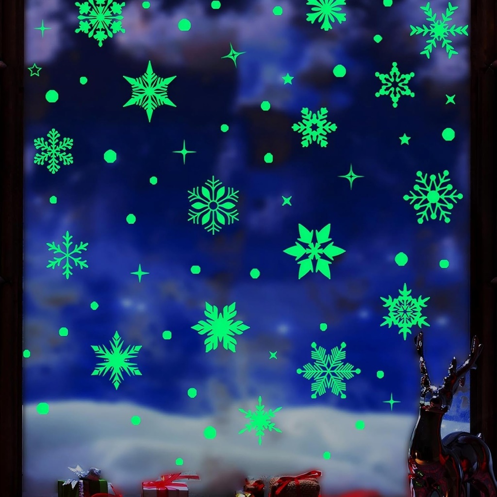 WOFEU Window Clings for Glass, Windows 3sheets Luminous Snowflakes Decals