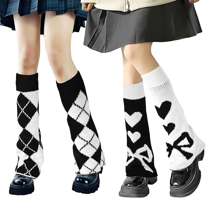 QKURT Leg Warmers, 2 Pairs Knitted Winter Long Leg Warmers for Women, Y2k Knitted Winter Th