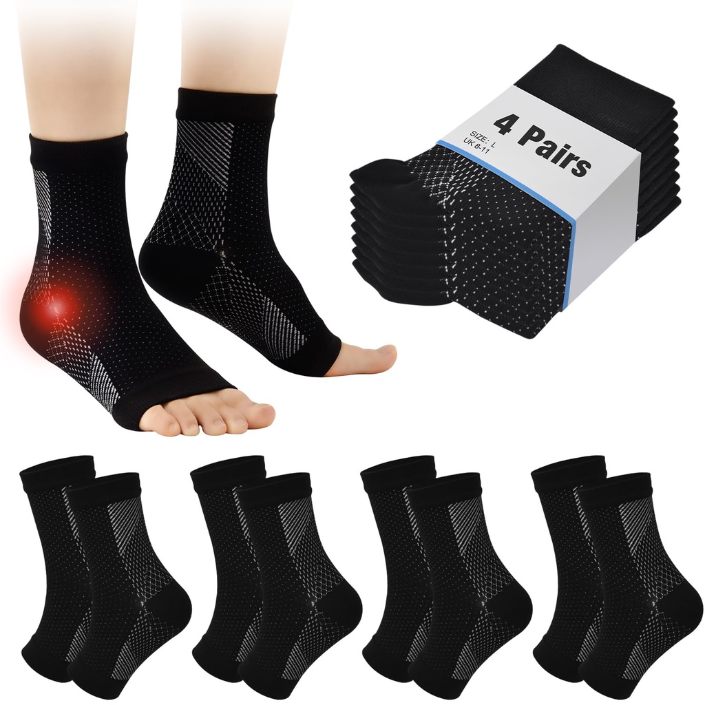 cheap4uk 4 Pairs Neuropathy Socks Ankle Compression Socks for Women & Men Plantar Fasciitis