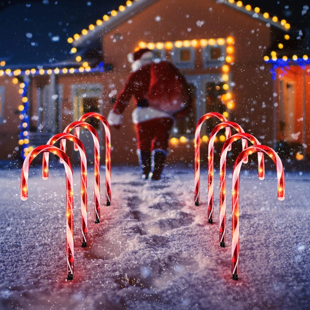 OSALADI 2 Sets Christmas Candy Cane Pathway Lights Battery Operated Candy Cane Markers 8 Mo