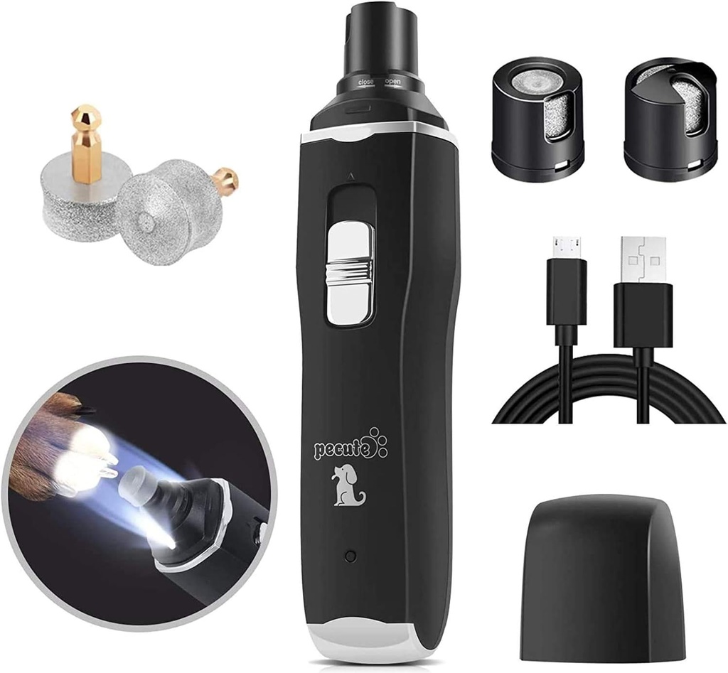 pecute Dog Nail Grinders, 50 DB Ultra Quiet Electric Nail File With 2 Speeds Fast Clipping,