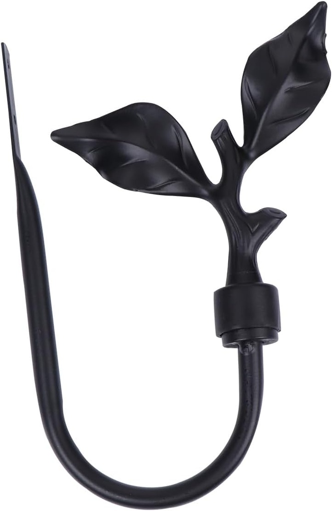 STOBAZA Black Metal Curtain Holdbacks with Leaf Design - Wall Mounted Curtain Tie Backs for