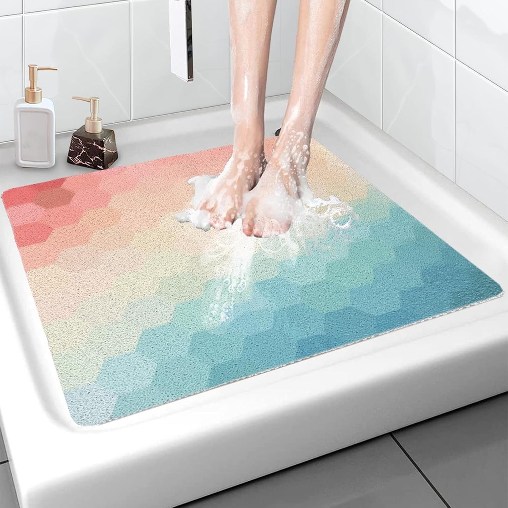 Corner Shower Mat Non Slip Anti Mould, 60 x 60 cm Loofah Triangular Shower Mats for Inside
