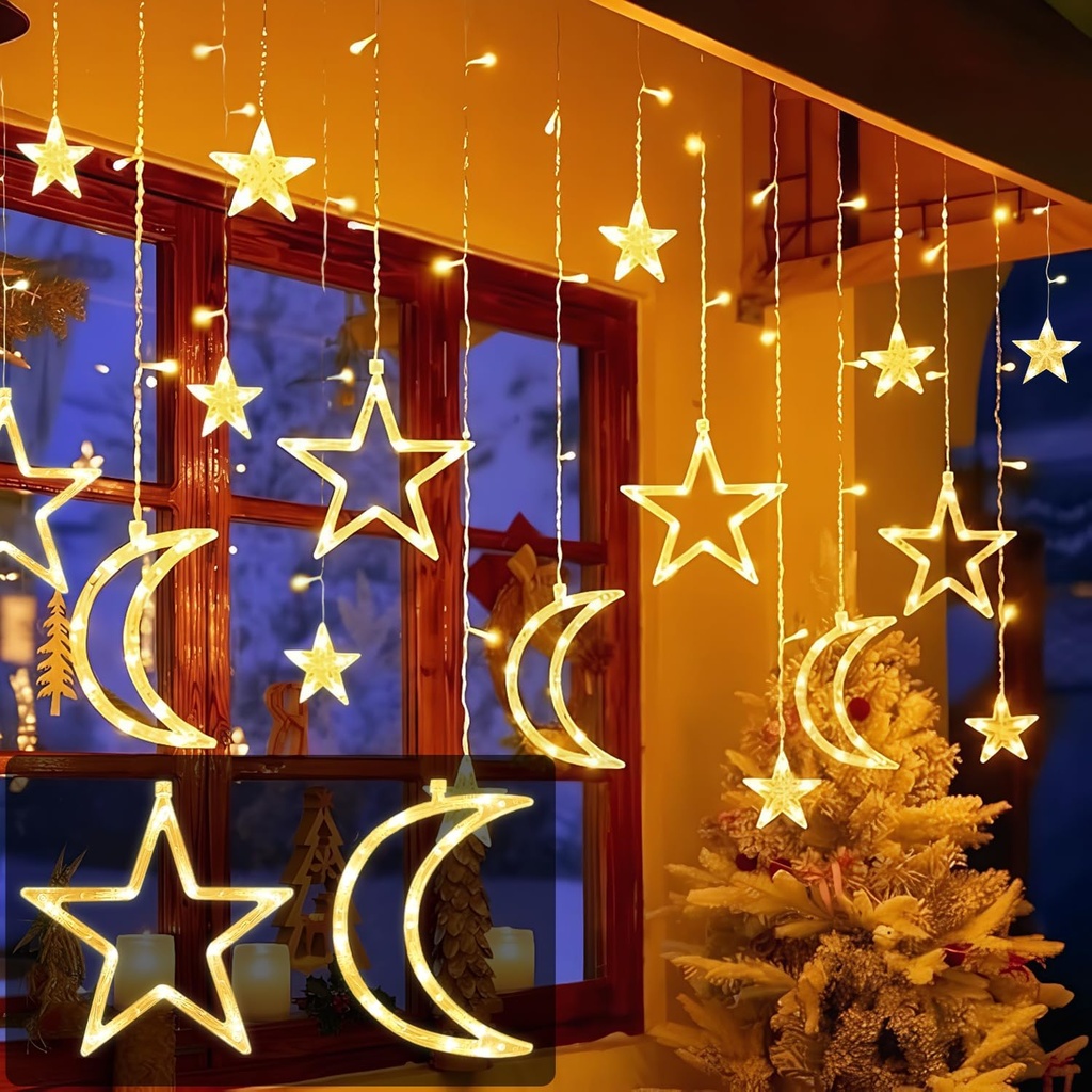 KFLY LED String Lights, Window Lights Decorations, Star Moon Fairy Curtain Lights, 3.5m/11.