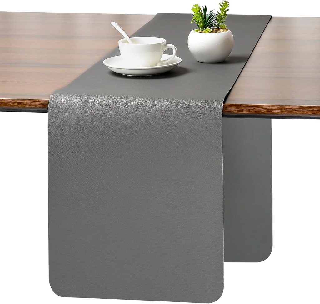 Myir JUN Table Runner, Table Runner Modern Washable Desk Mat Double Sided Faux Leather Desk