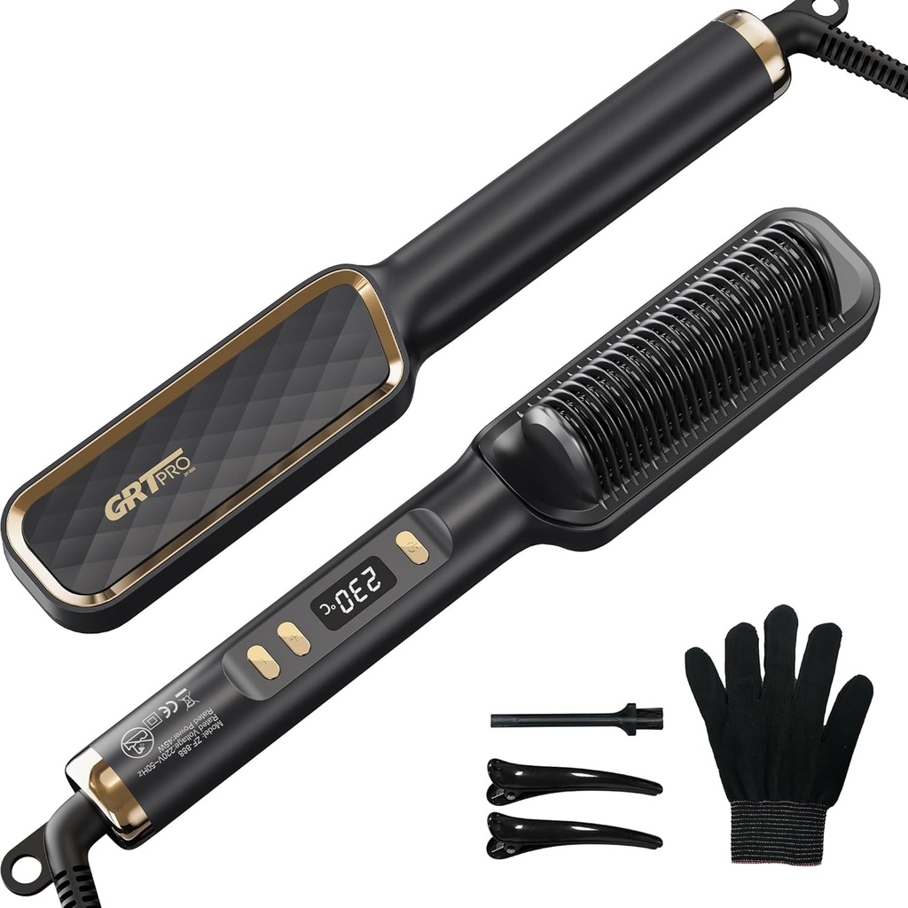Hair Straightener Brush, Hydro-Ionic Ceramic Hair Straighteners and Straightening Brush 2-i