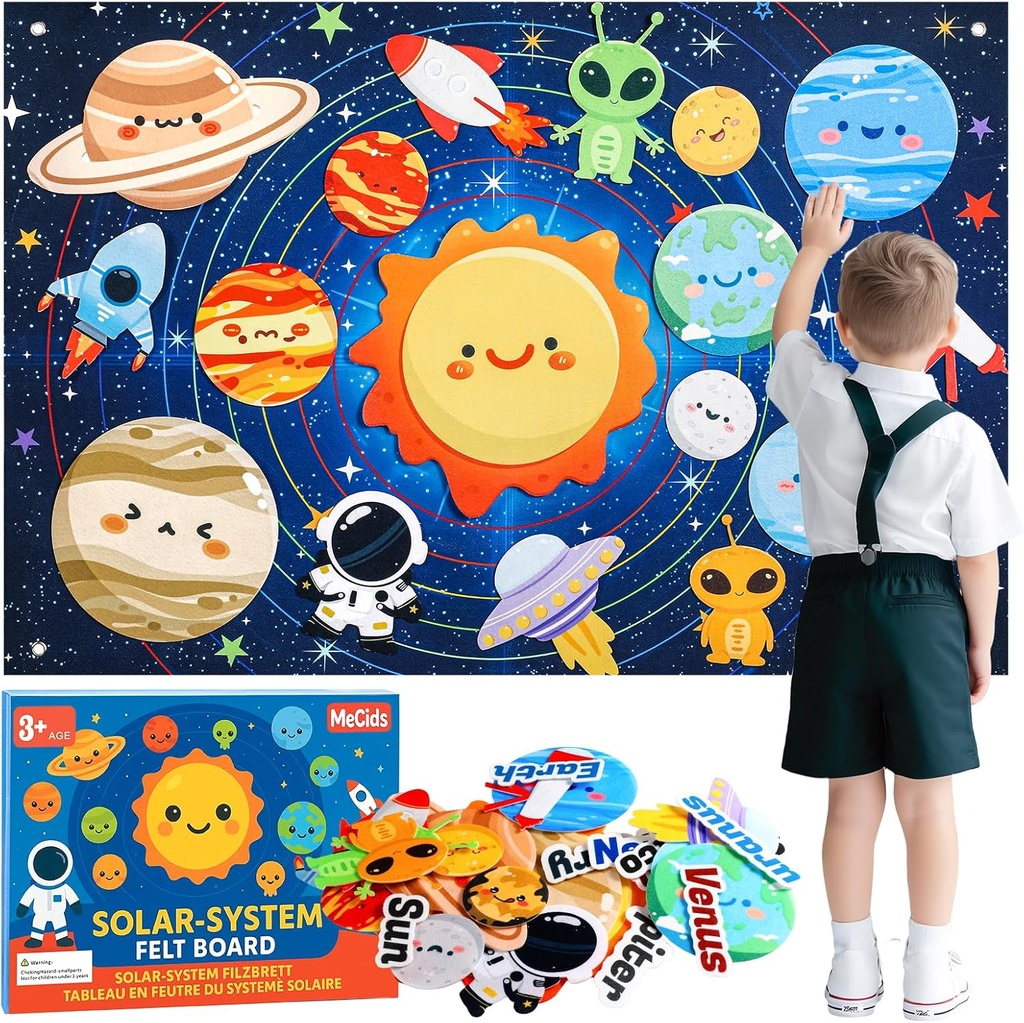 MeCids Solar System Felt Board for Kids Toddlers Preschool Teaching Play Kits, 30 Pcs Outer