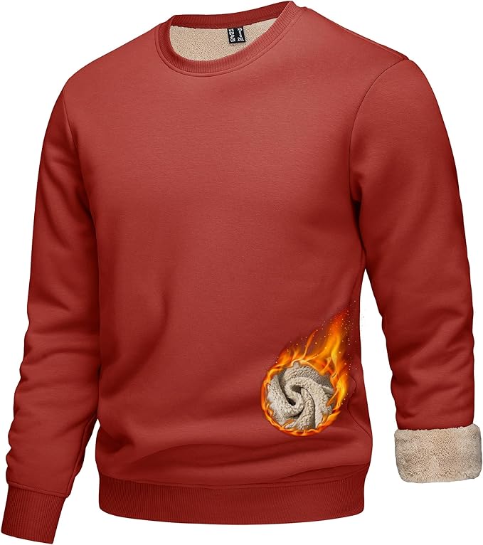 KEFITEVD Jumpers for Men Fleece Lined Sweatshirt Winter Warm Work Jumper Thermal Cotton - Large