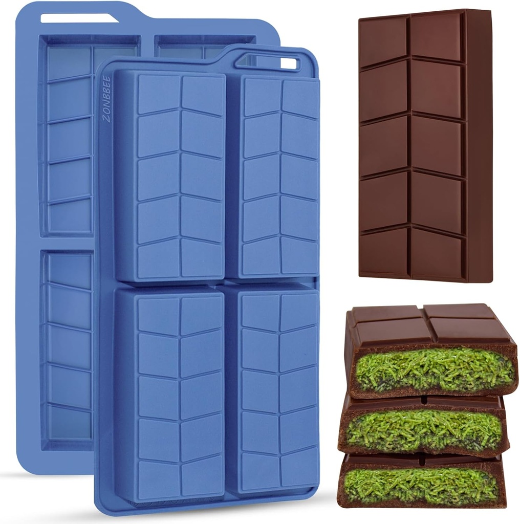ZONBBEE Chocolate Bar Moulds Silicone Non Stick 0.82inch Deep,2 Pack Dubai Stuffed Bar Moul