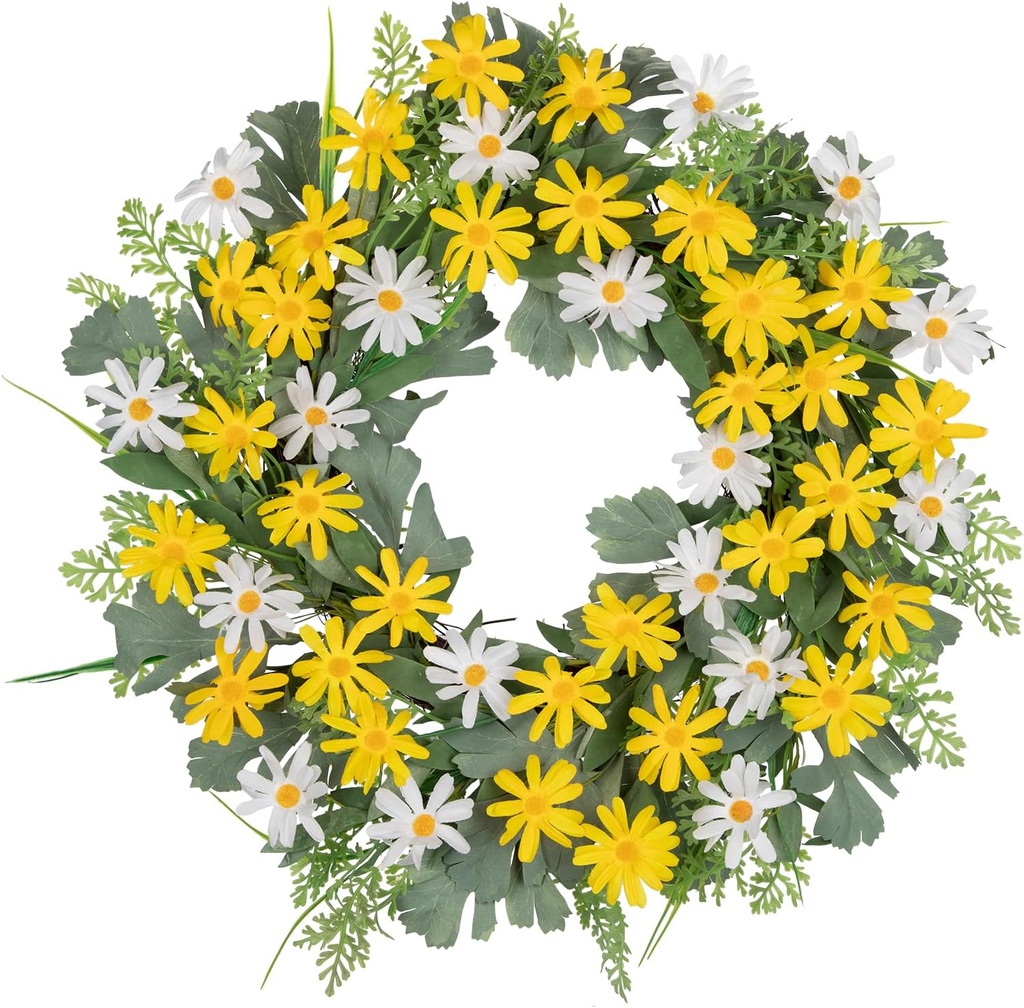 Arborus Spring Wreaths for Front Door 55cm Yellow Daisies Artificial Flower Wreath Fake