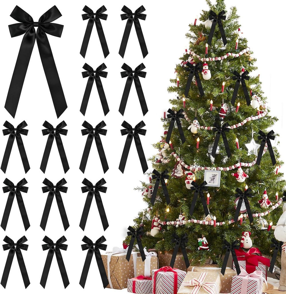 16Pcs Pre-Tied Satin Ribbon Bows with Twist Ties for Christmas Tree