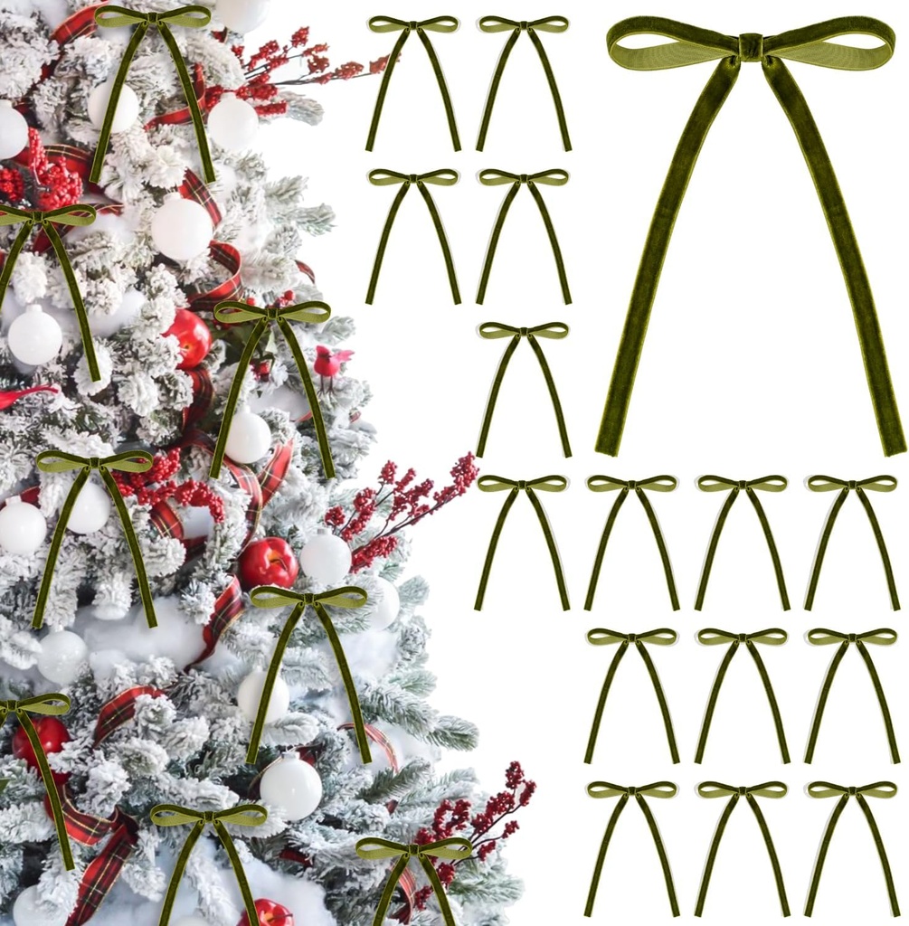 24Pcs Satin Ribbon Bows 5.9 x 12.5 Inch Pre-Tied Christmas Tree Bow Ornament for Gift