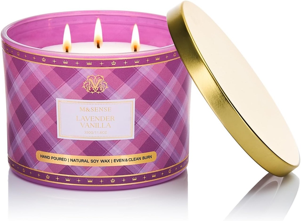 M&SENSE Christmas Scented Candles 330g Lavender Vanilla 65H Long Burning Time, Natural Soy