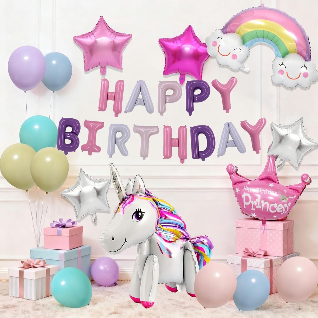 Joybble Unicorn Birthday Decoration Set, Cute Huge 3D Unicorn Theme Star Latex Balloons