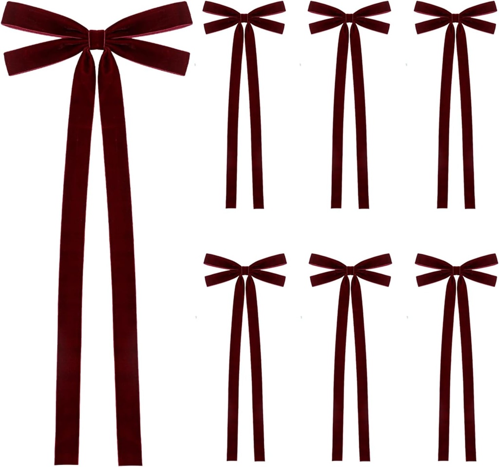 6Pcs Velvet Ribbon Bows, 8 x 20 Inch Extra Large Christmas Tree Bow with Long Tail for Xmas