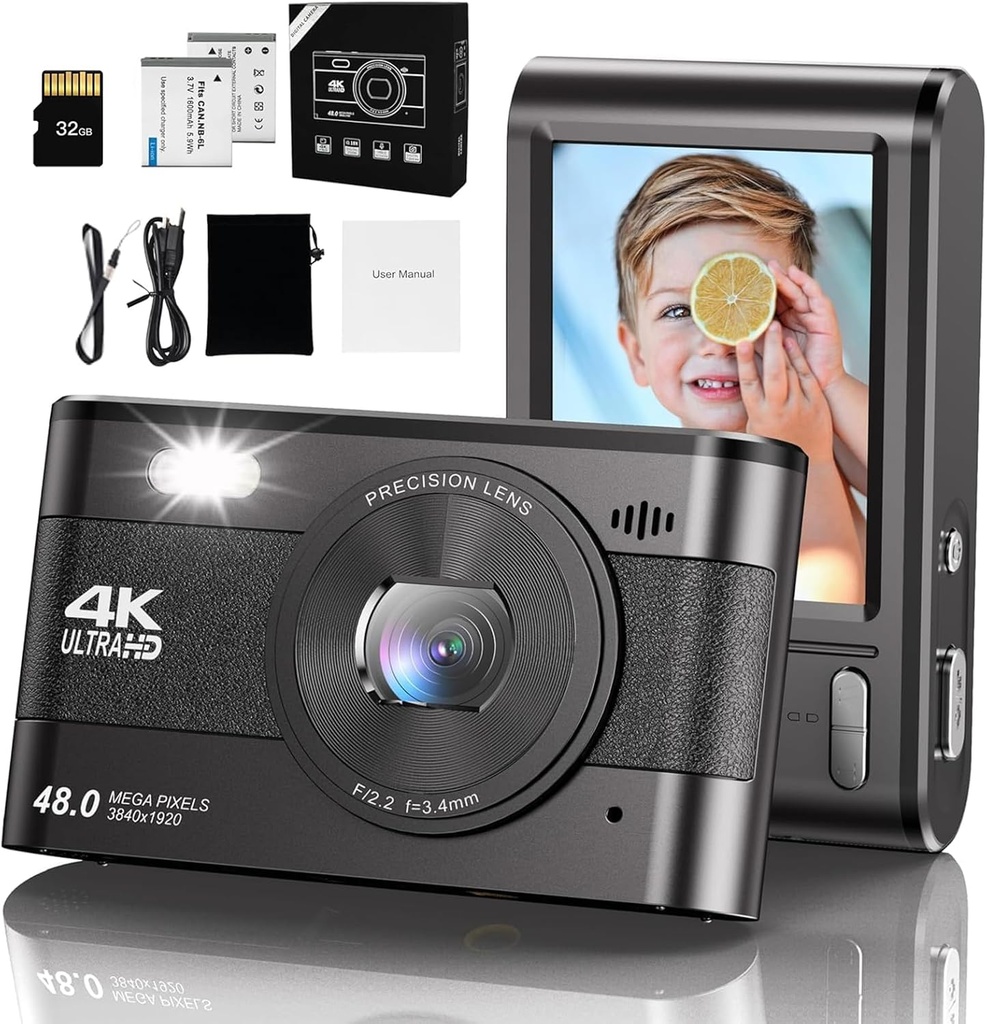Digital Camera- Compact Camera 4K 48MP Autofocus with 32GB SD Card, 2.8" Screen, 18X Zoom