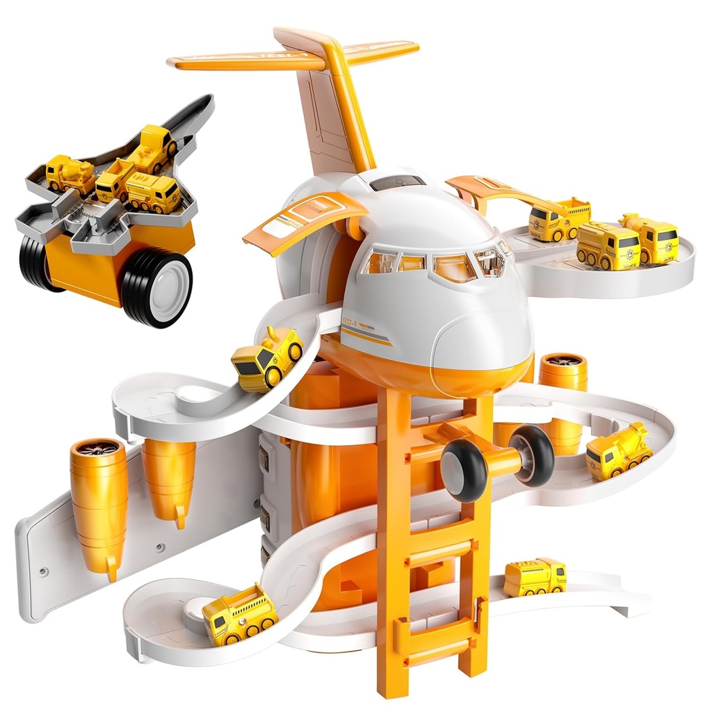 TEMI Kids Airplane Toys Race Track Car for 3 4 5 6 7 Boys - Transport Plane Adventure Toys