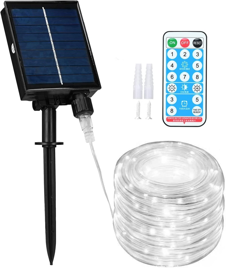 Lychee Solar Powered Outdoor Rope Light, 66ft 200LED 8 Modes IP65 Waterproof Large Powered