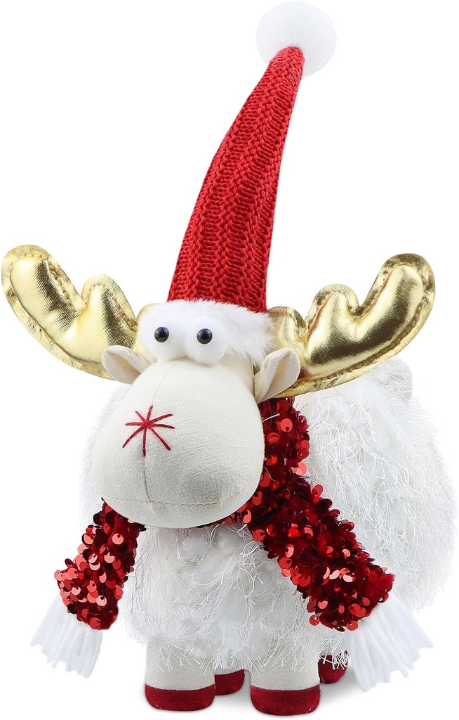 Godeufe Christmas Reindeer Decoration Handmade Swedish Santa Elk Figurines Tomte Xmas Indoor