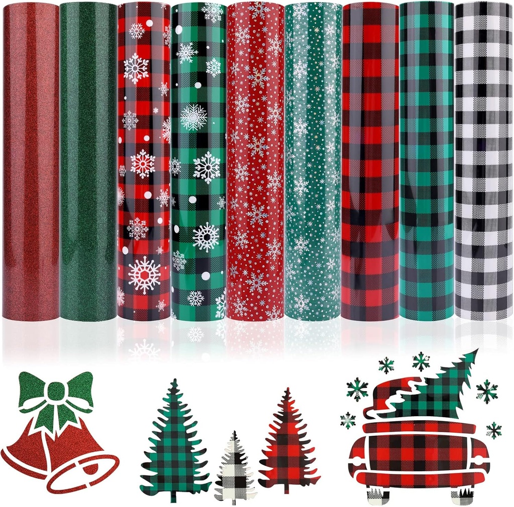 AIEX 9 Sheets Christmas Heat Transfer Vinyl, 12 10 Inch Htv Heat Transfer Vinyl Bundle