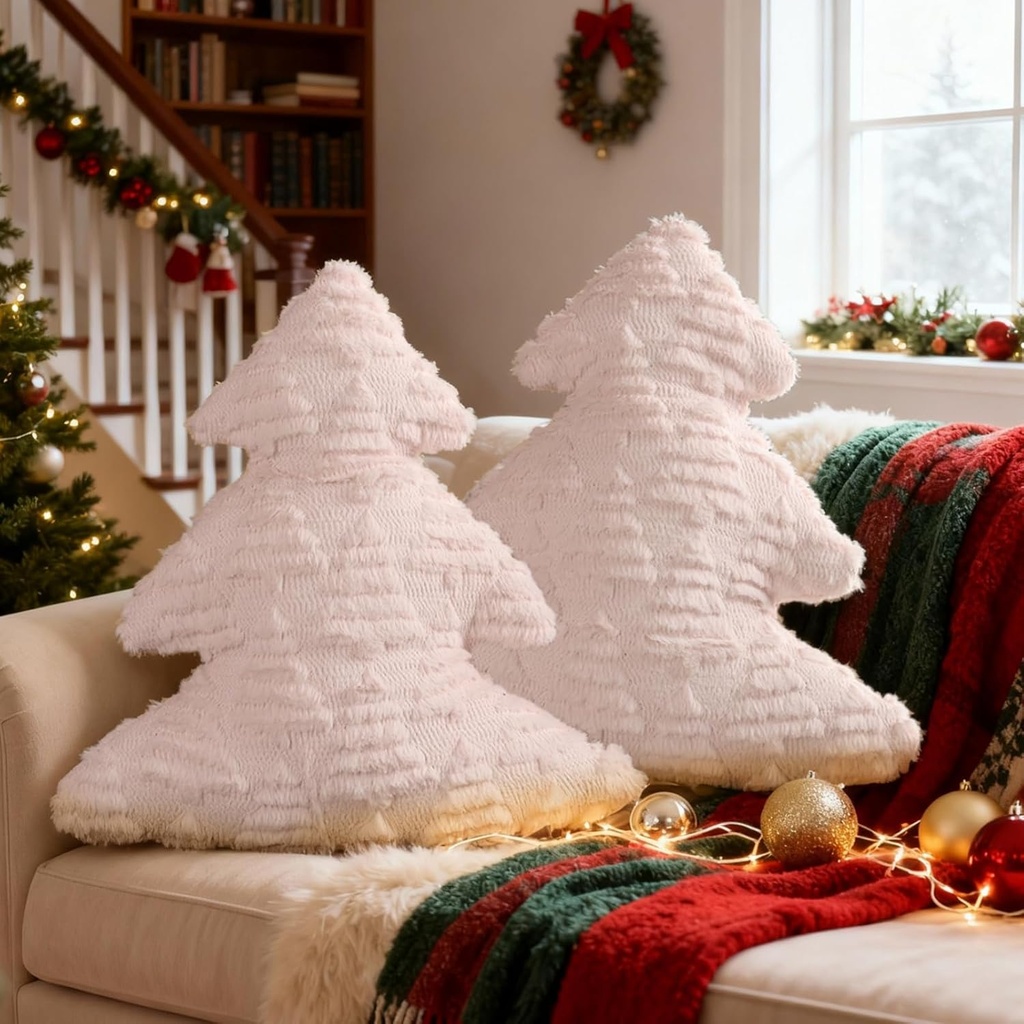 Lanpn Christmas Tree Pillows Set of 2, Tree Christmas Decoration Winter Soft Cute 3D Shaped