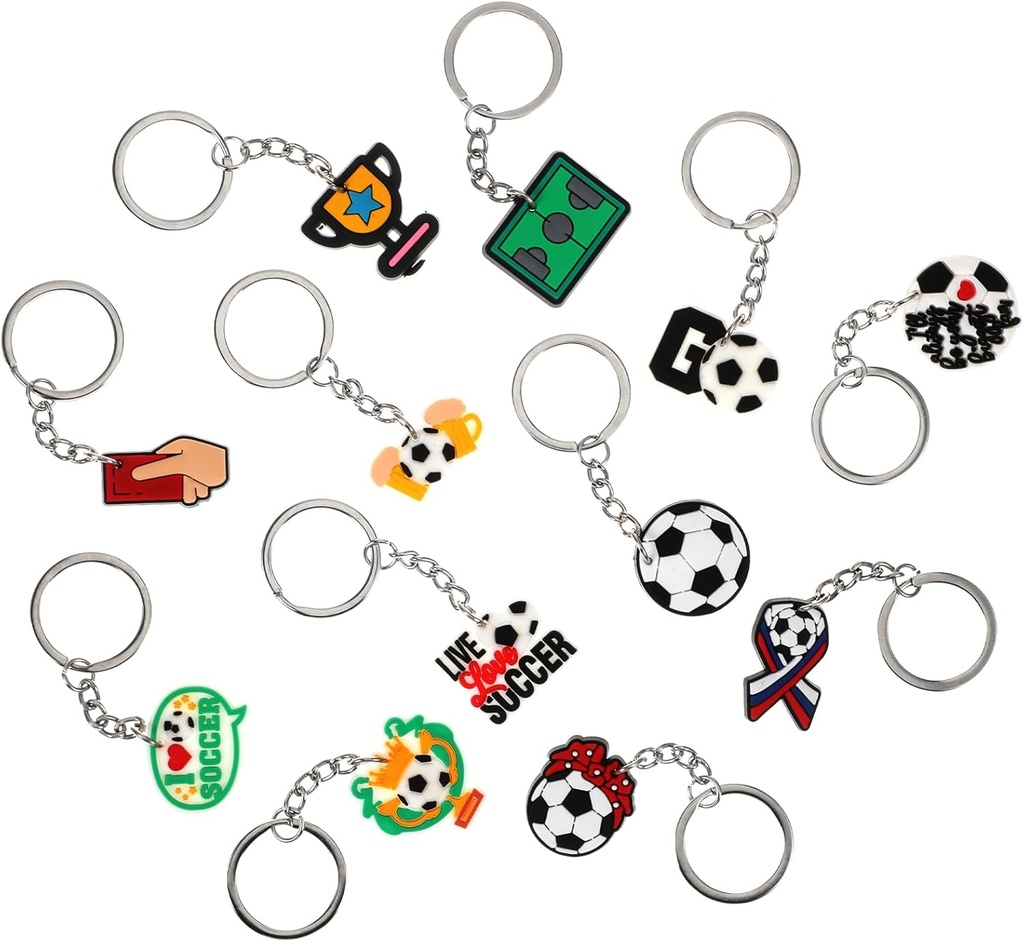Football Keyring, Mabor 24 Pcs Soccer Keychain Sports Ball Themed Birthday Party Favors for