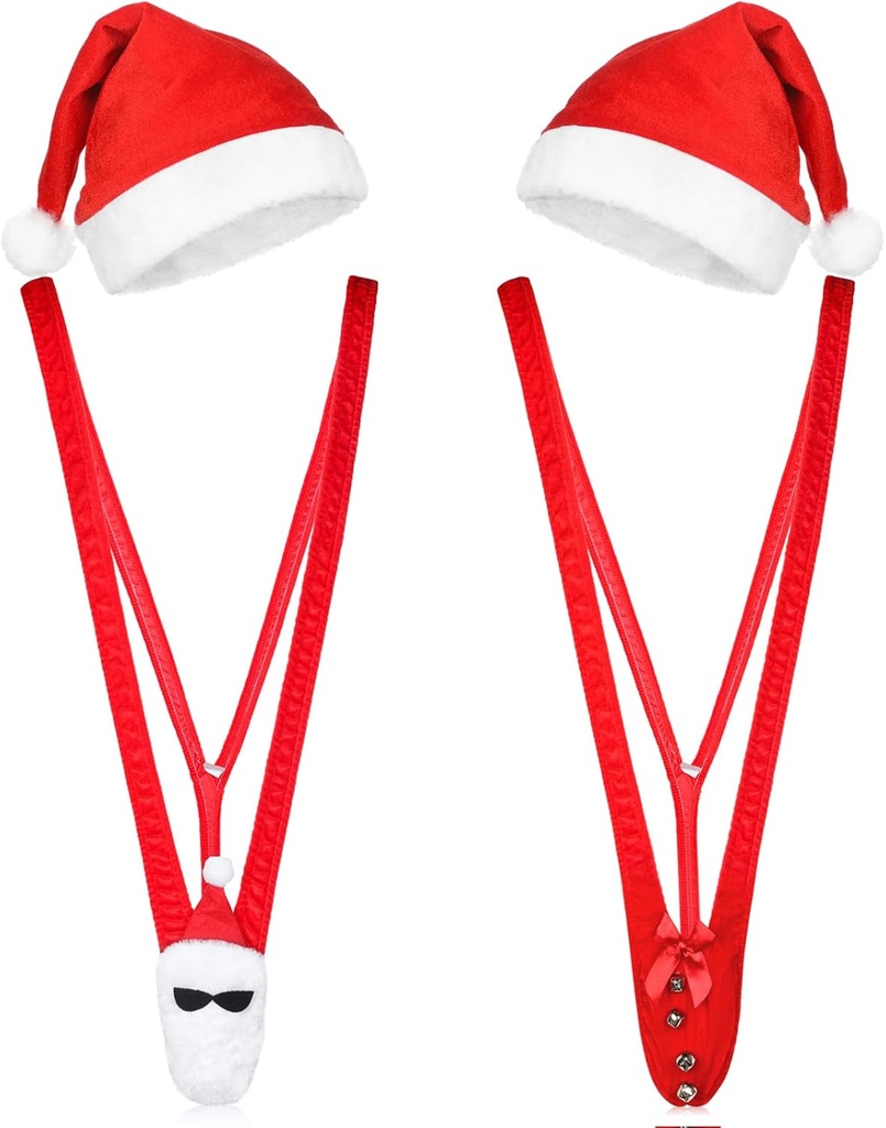 Hestya 4 Pcs Christmas Santa Hat Set Funny Adult Men's Swimsuit Christmas Hats for Men Xmas