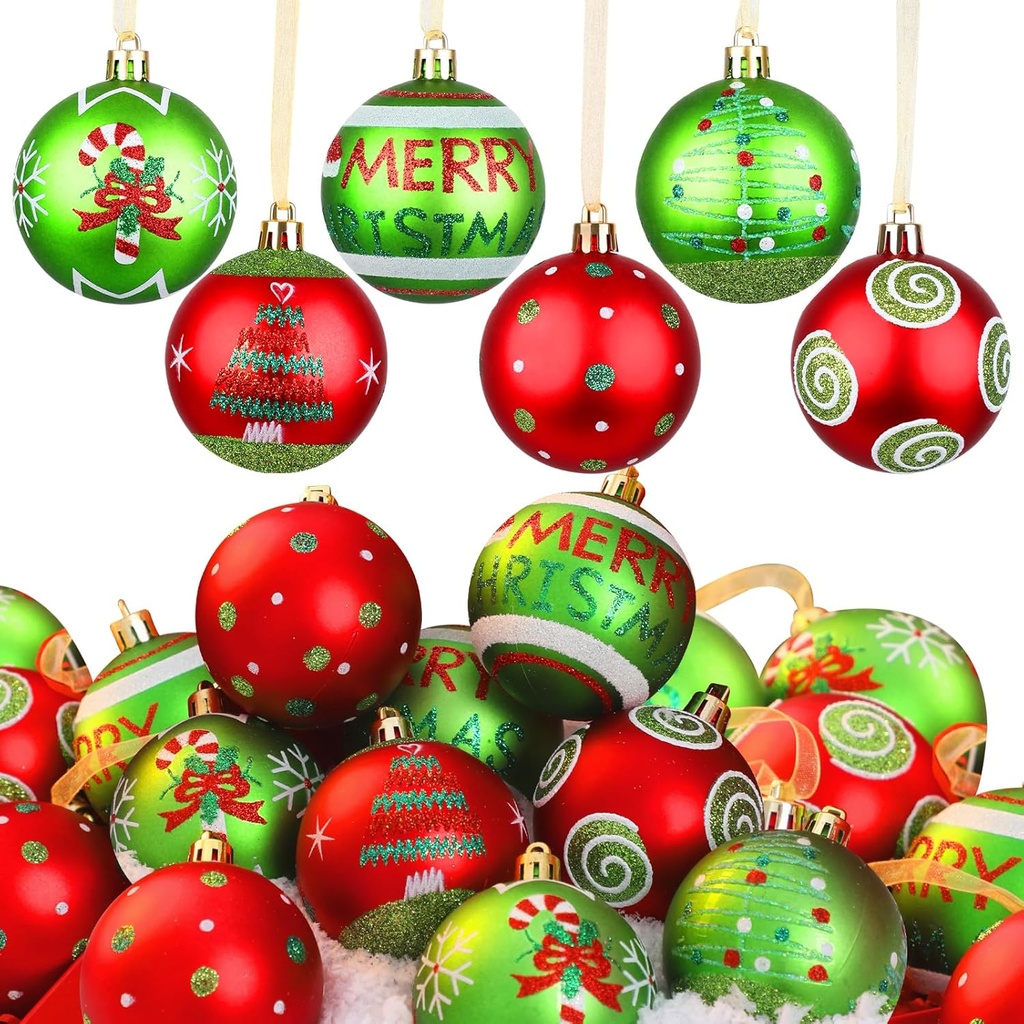 Lanpn Christmas Tree Baubles 30Pcs, Outdoor Glittering Elf Ball Xmas Decoration, Red Green