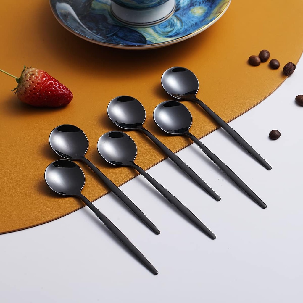Gold Coffee Spoons Set of 6, Kyraton Stainless Steel 13.5cm Hammered Brown Handle Demitasse