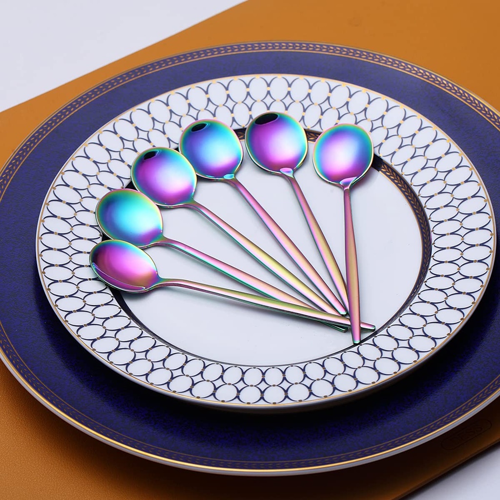 Rainbow Coffee Spoons Set of 6, Kyraton Stainless Steel 13.5cm Colorful Titainium Plating