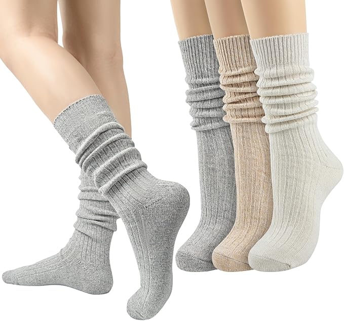 Aurmly 3 Pairs Womens Winter Wool Cable Knit Crew Knee High Boot Warm Socks, Ladies Thermal 9-12