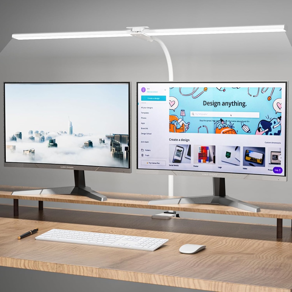 Hensam Desk Lamp for Office Home, 80CM Desktop Lighting Bar with Gooseneck, Clip on Desk Li