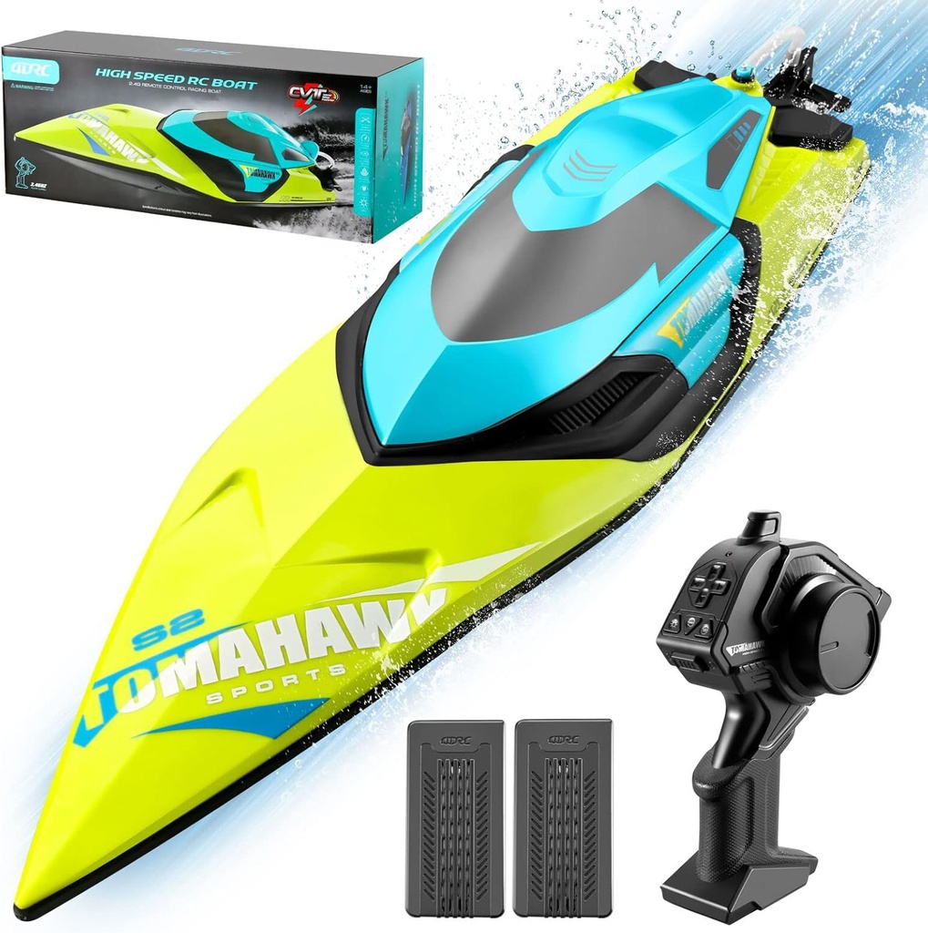 4DRC S2 High Speed RC Boats with LED Lights & 2 Batteries, 30+ mph Remote Control Boat for