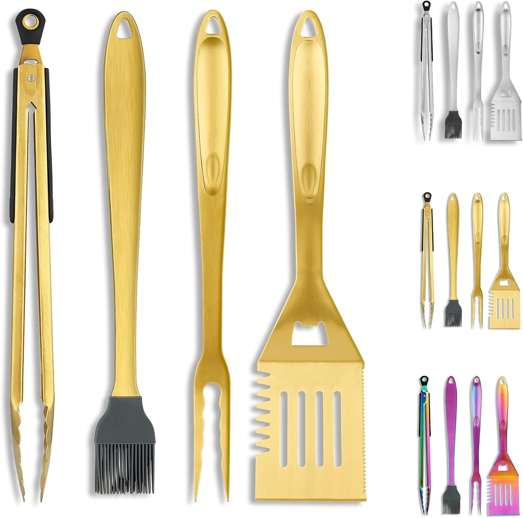 Kyraton Gold Grill Accessories Kit 4 Piece, Griddle Accessories Set, Titanium Golden Platin