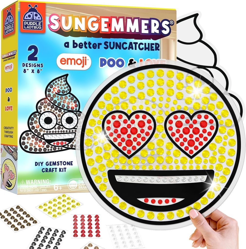 PURPLE LADYBUG Sungemmers Emoji DIY Craft Kits for Kids | Mess-Free Window Art for Kids Age 6+