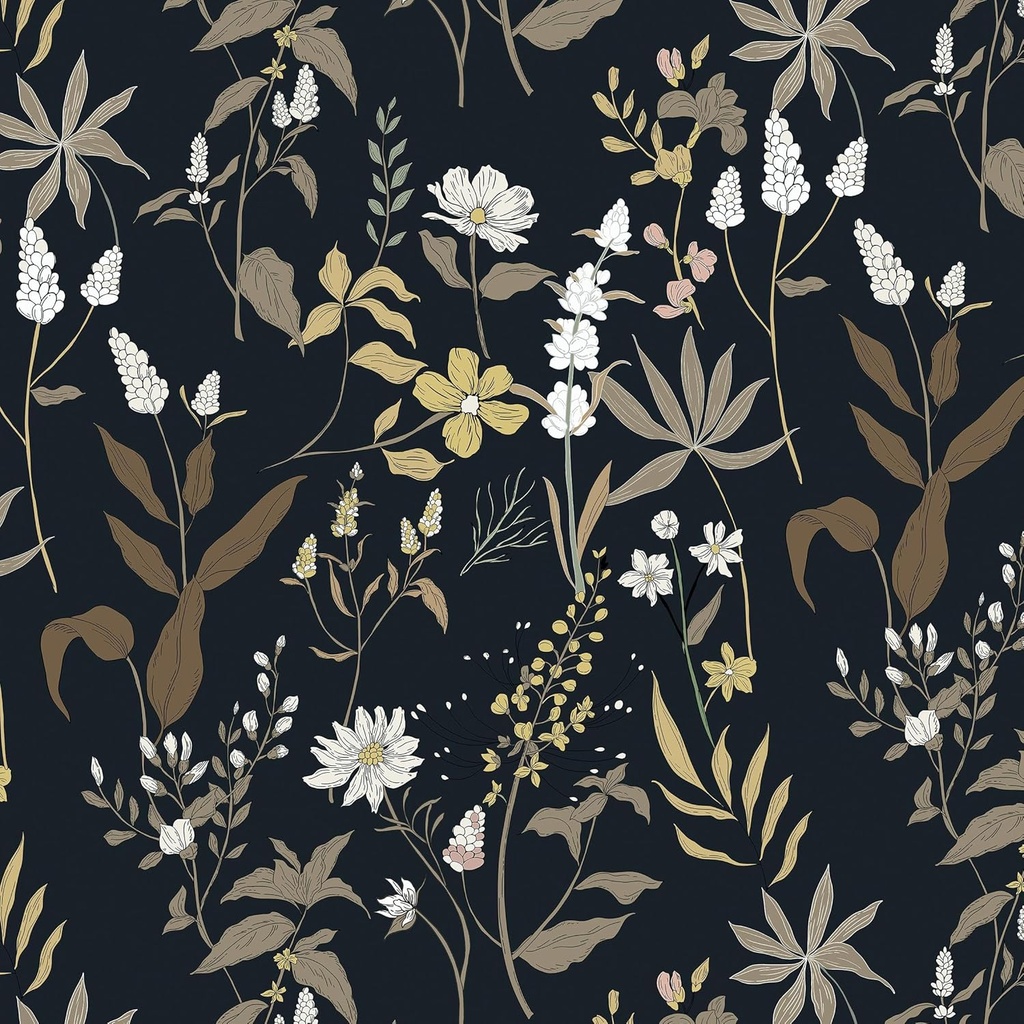 Timeet Self Adhesive Wallpaper Black Gold Floral 44cm X 3m Waterproof Peel and Stick