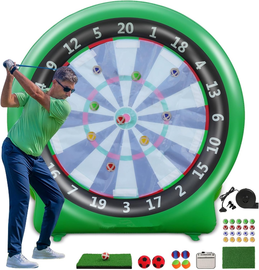 SportBob Giant Inflatable Dartboard, Green, PVC, Includes Electric Air Pump, 20 Golf Balls,