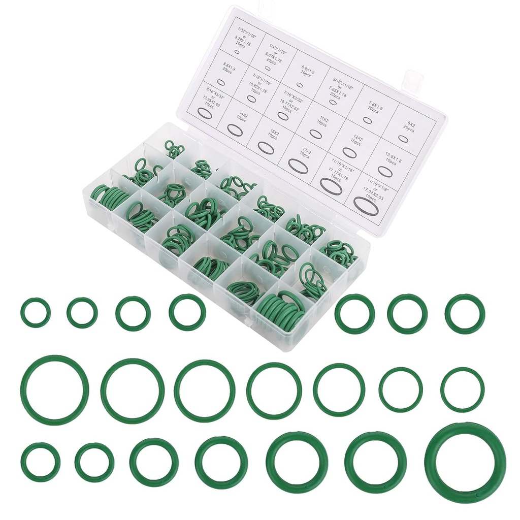 SAVITA 270pcs Sealing Gasket Washers, 18 Sizes Green Rubber O-Ring Assortment Set for Tap P