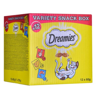 Dreamies Cat Treats Variety Pack, Snacks with Chicken, Salmon and Cheese, 12 Pouches of 60 g - Apr 2027