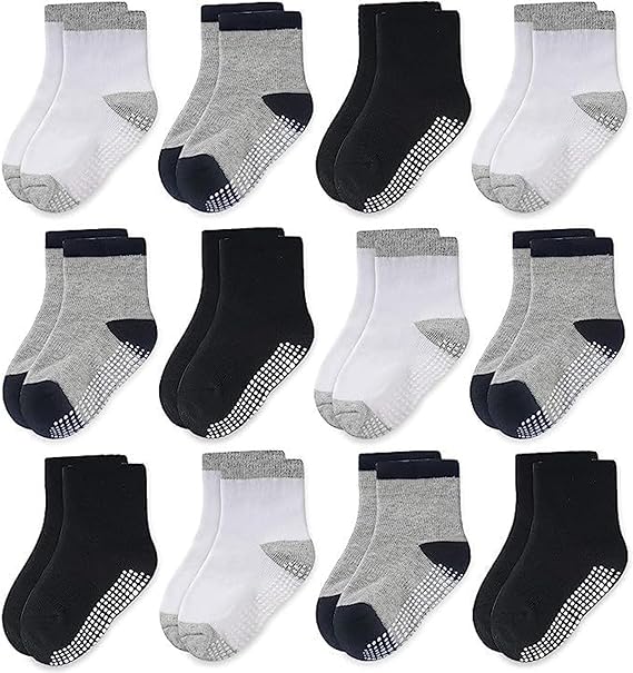 CozyWay Non Slip Baby Socks Toddler Socks 12 Pairs with Grip for Boys Girls Baby Infants 3-5yr