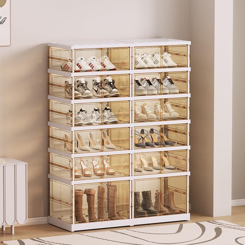 ELPHECO Foldable Shoe Rack - 6 Tier 24 Pairs Shoe Organizers for Entryway, Transparent