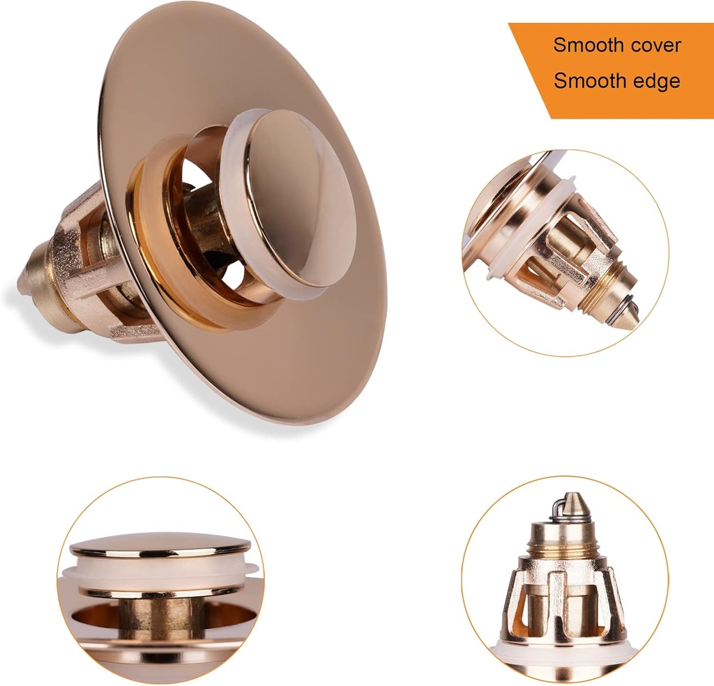 pop up sink plugs basin plug sink waste stainless steel push-type bounce core drain (Gold)