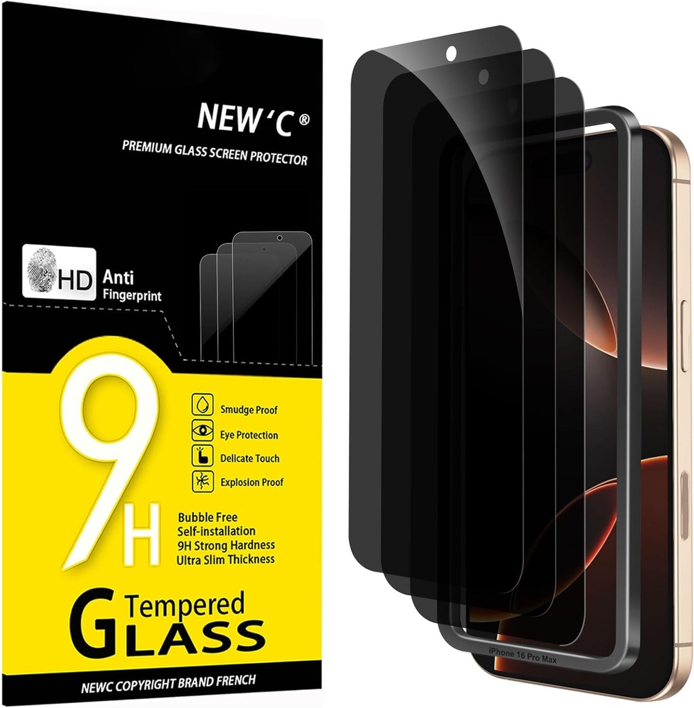 NEW'C 3 Pack Privacy for iPhone 17 Pro Max, iPhone 16 Pro Max Screen Protector (6.9 inches)